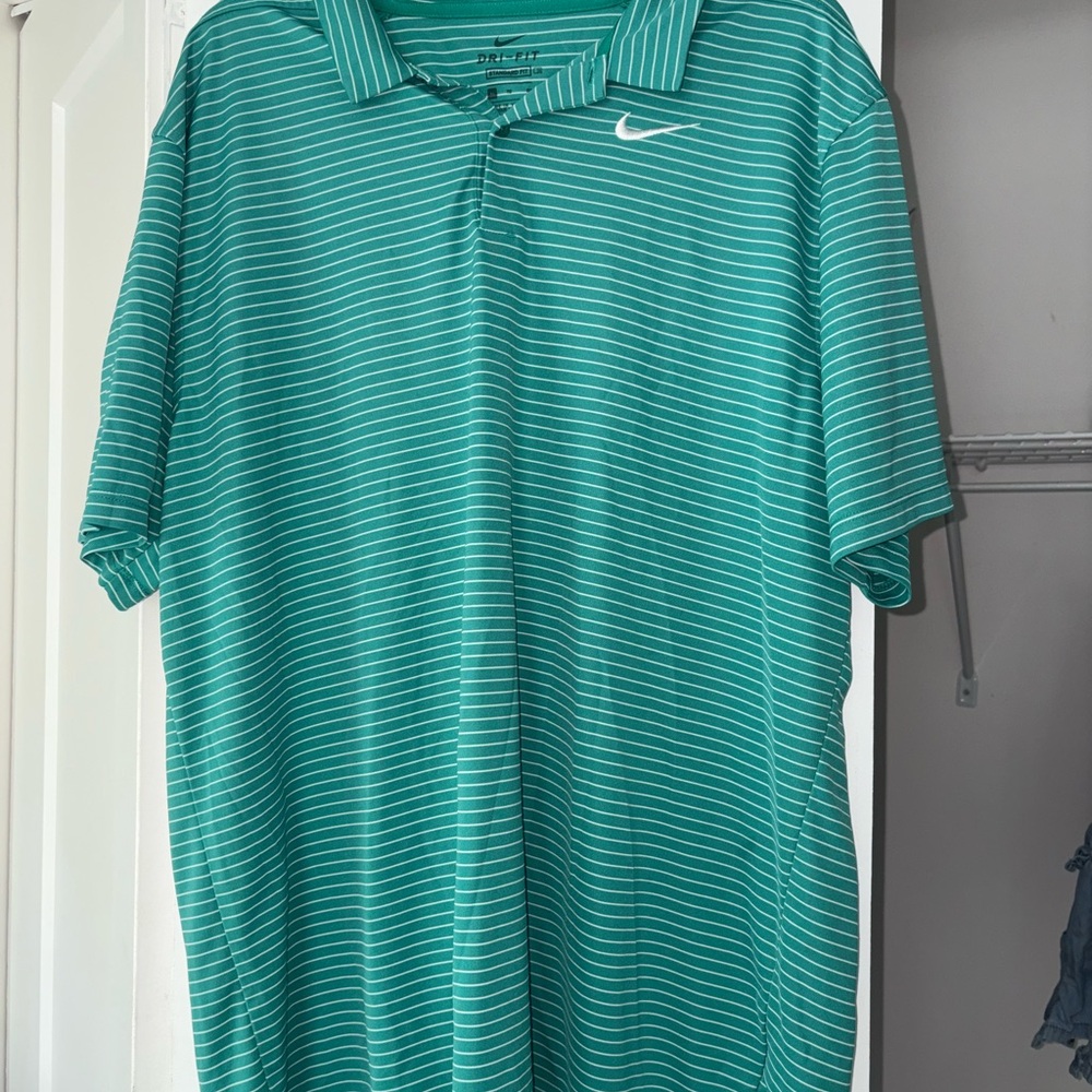 Nike Men's Green Striped Polo Shirt